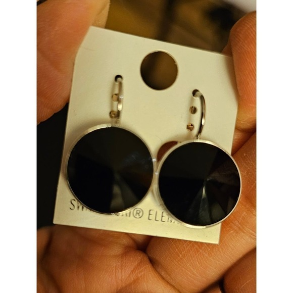 New! Black Round Swarovski Element Earrings. Gothic. Dangle. Work. Simple. - Picture 1 of 7